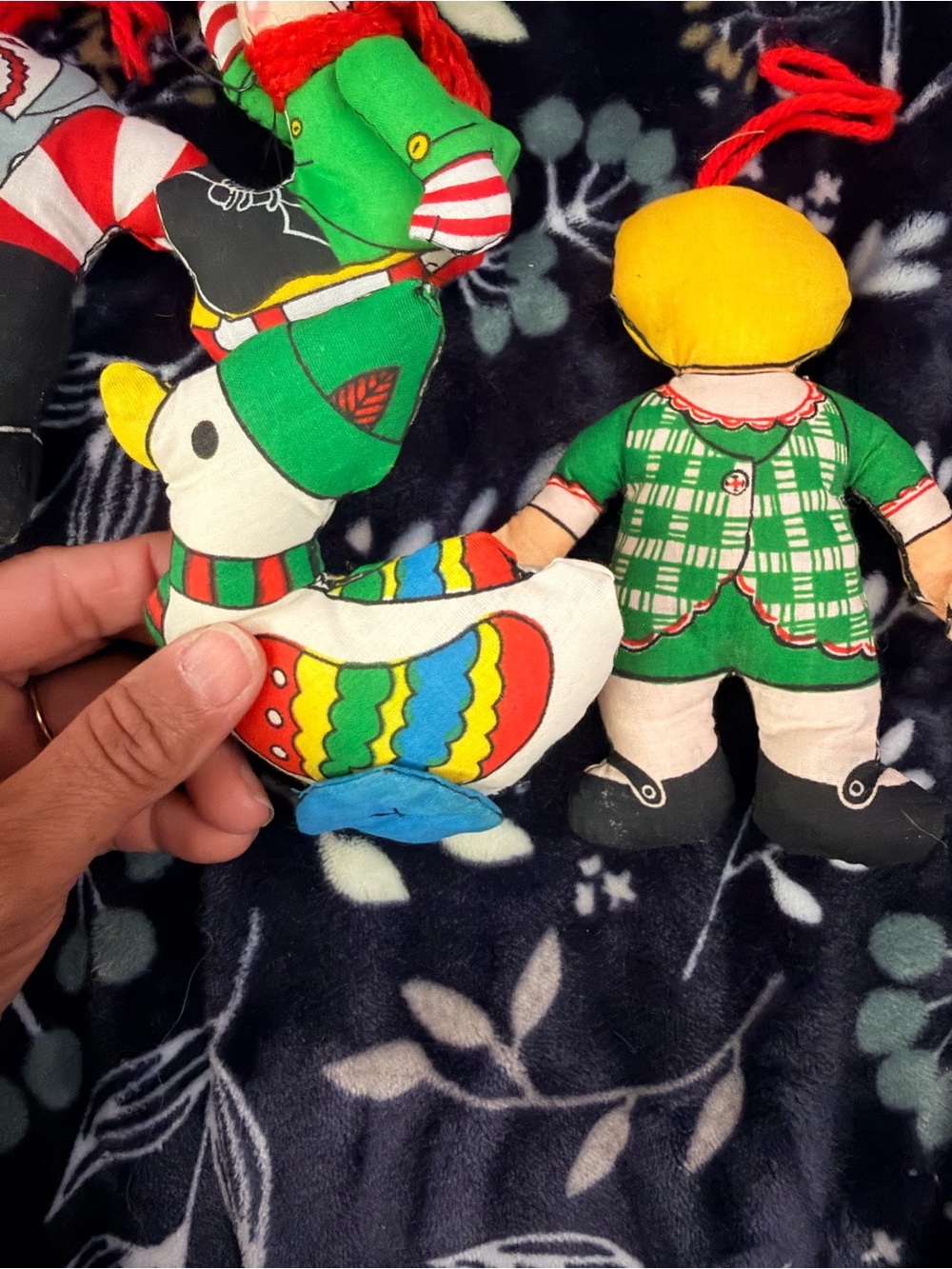 Vintage Handmade Cloth Ornaments - Green Doll & Duck Set - Picture 4 of 4